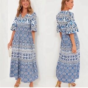 Tuckernuck Majolica Tile Blue White Print Ginger Maxi Cotton Dress NWT Size XS